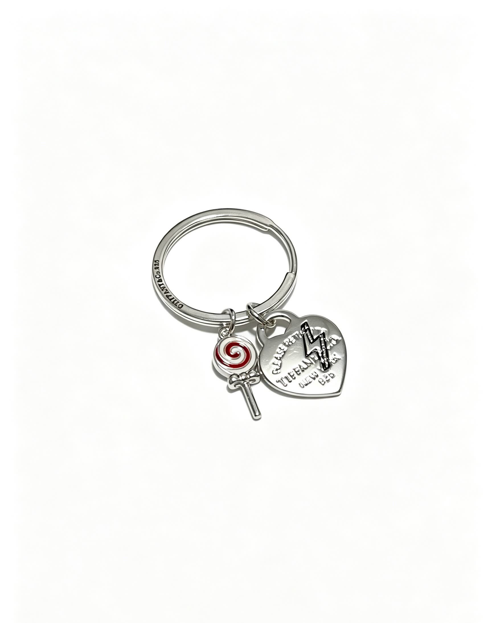 Tiffany & Co Silver Keychain with Lollipop and Heart Charms